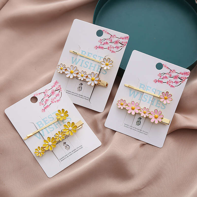 Korean Style Cute Daisy Side Clip White Pink Fresh Flower Hair Accessories Bangs Girl Hairpin Set