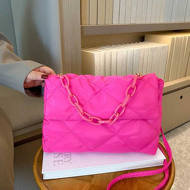 Small Crowd New Trendy Autumn Diamond Chain Womens Crossbody Handbag Solid Color Nylon Texture Shoulder Embroidered Thread Bag Z250915