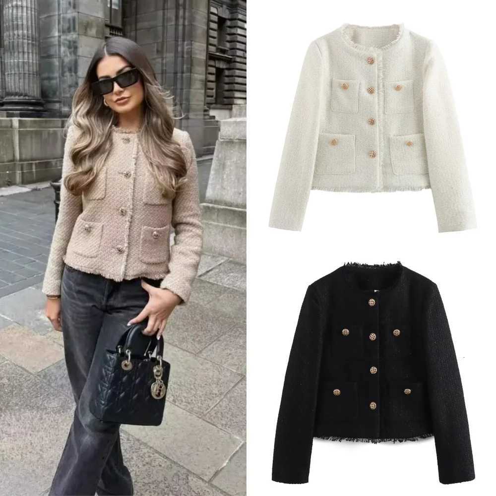 Autumn Fashion Vintage Women Tweed Button Long Sleeve Short Jacket Women Frayed Cropped Tops Femininos Y2k Coats Z250918