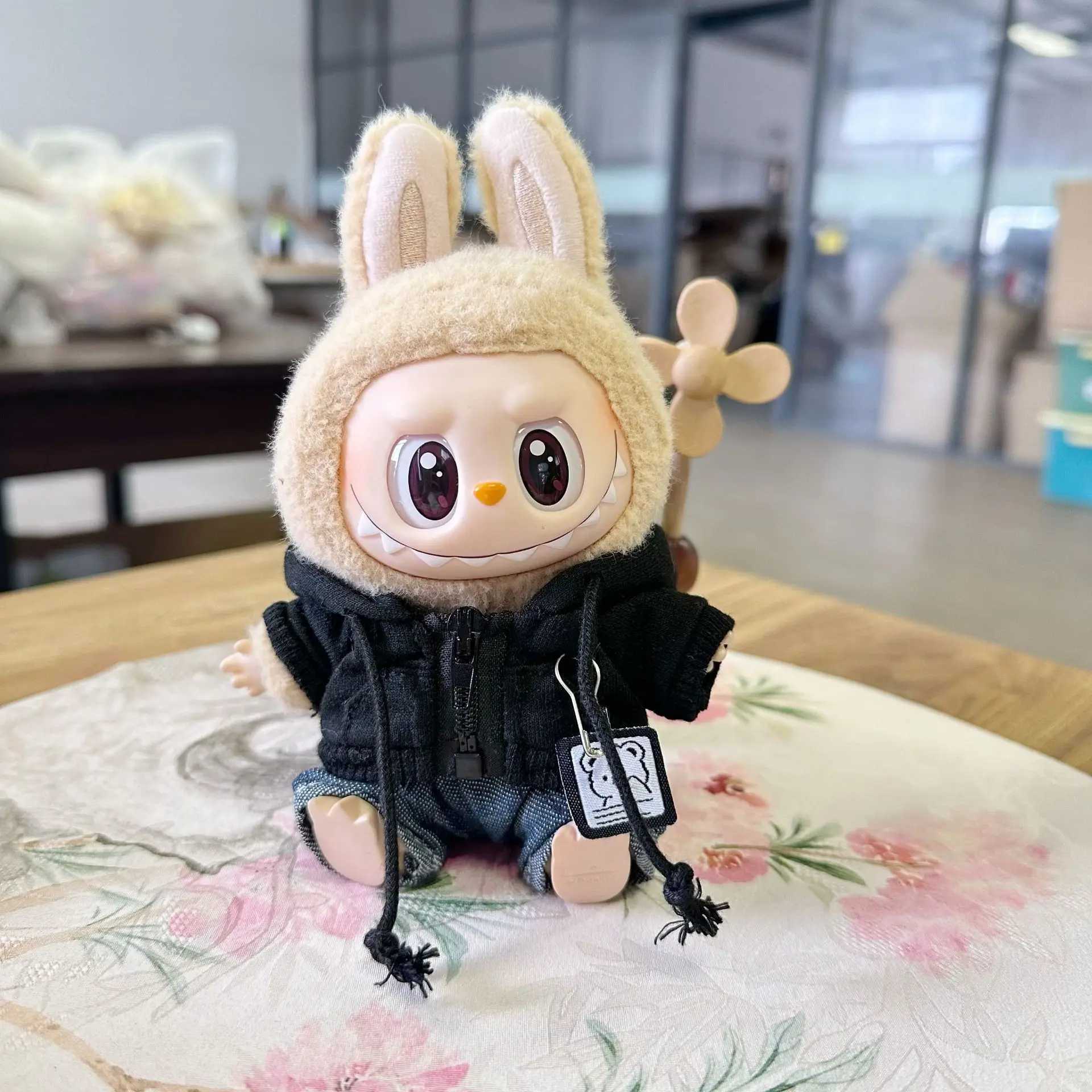 17cm Plush Dolls Clothes for Labubu The Monster Outfit Accessories Clothing DIY Kids Gift Hooded Sweatshirt Jeans Cool Boy C250919
