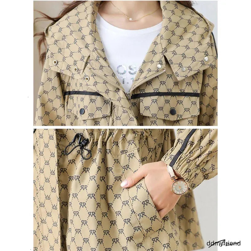 2024 Spring Autumn Korean High-Grade Casual Hooded Windbreaker Women Loose Temperament Fashion Print Trench Coat Female Outcoat250723 ddmyfriend