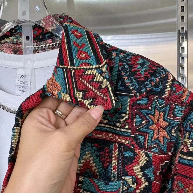 Spring Korean Casual Shirt Jacket Mens Colored Jacquard Lapel Jacket Set 250916