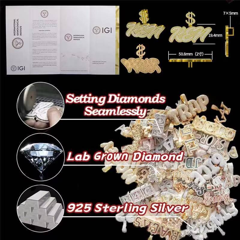 IGI Hip Hop Pendant 925 Silver Rose Gold Plated Number Charm VVS Lab Grown Diamond Iced Out Customized Trend Pendant