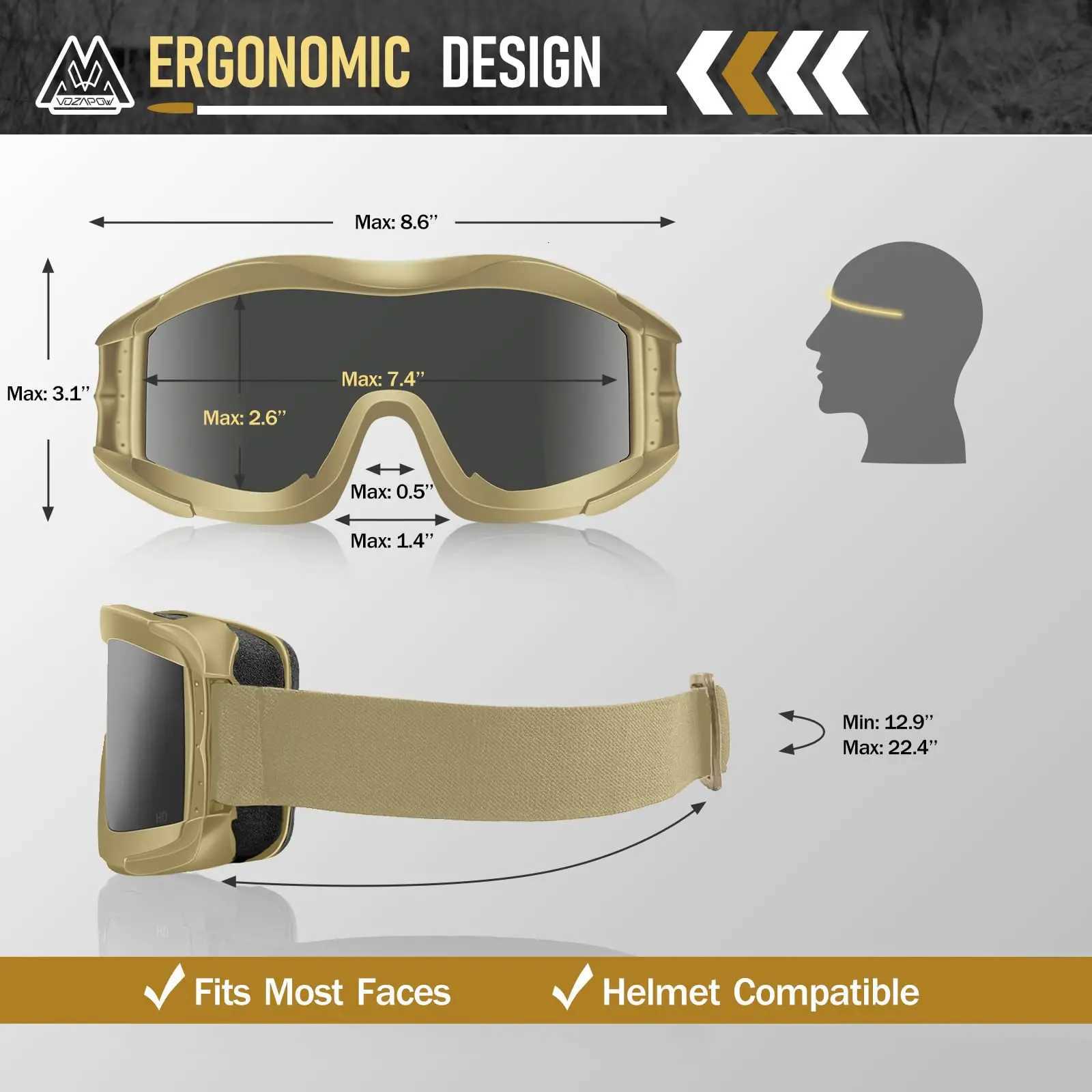 Vozapow Profional Shooting Goggs ANSI Z871 Safety Anti Fog Airsoft Tactical Glasses Motorcyc Mountaineering Sunglasses Y250919