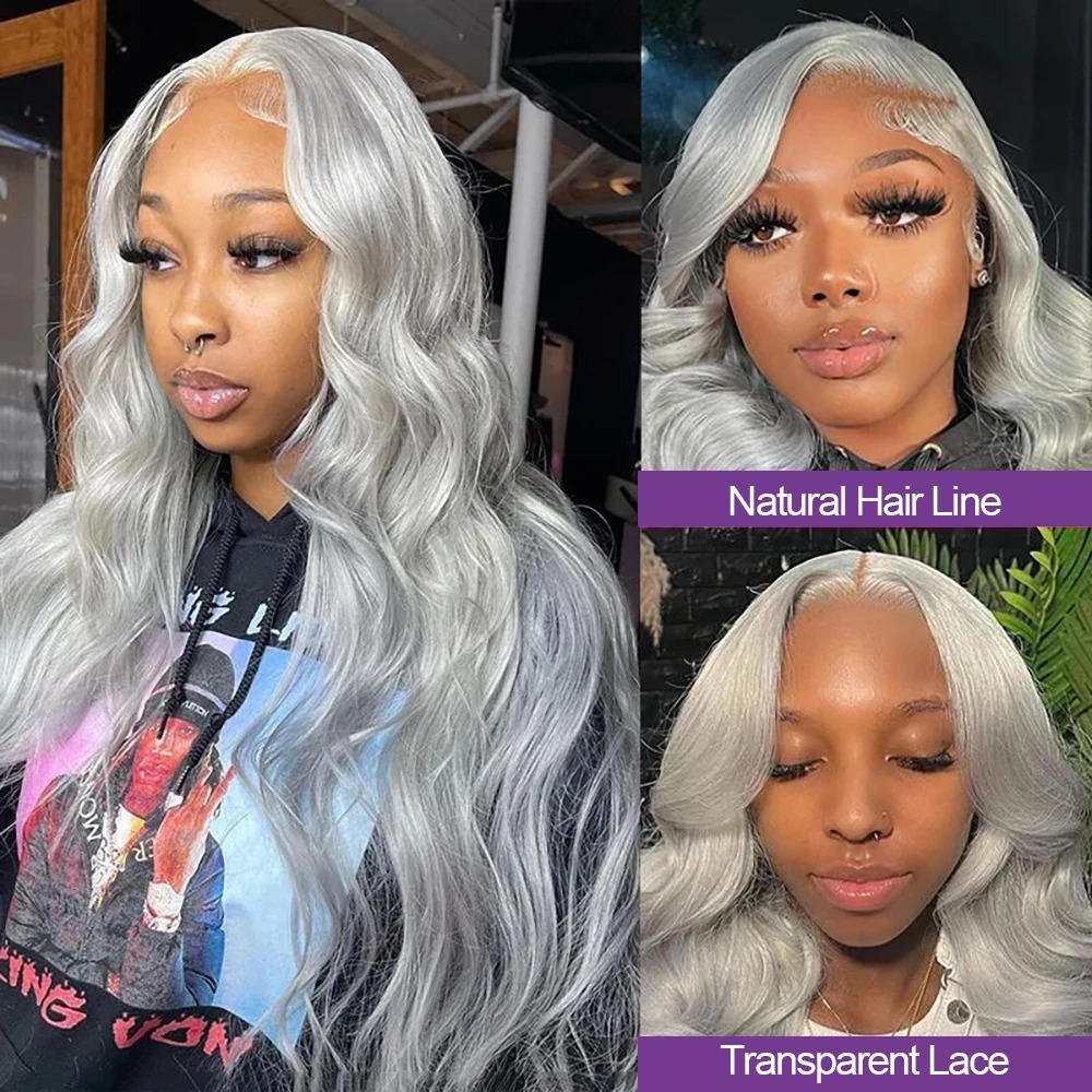 613 Silver Gray Colored Wig 13x6 Lace Human Hair Body Wave Wig 200% Density Pre-Cut 100% Brazilian Wig Without Glue Wig For Wowen