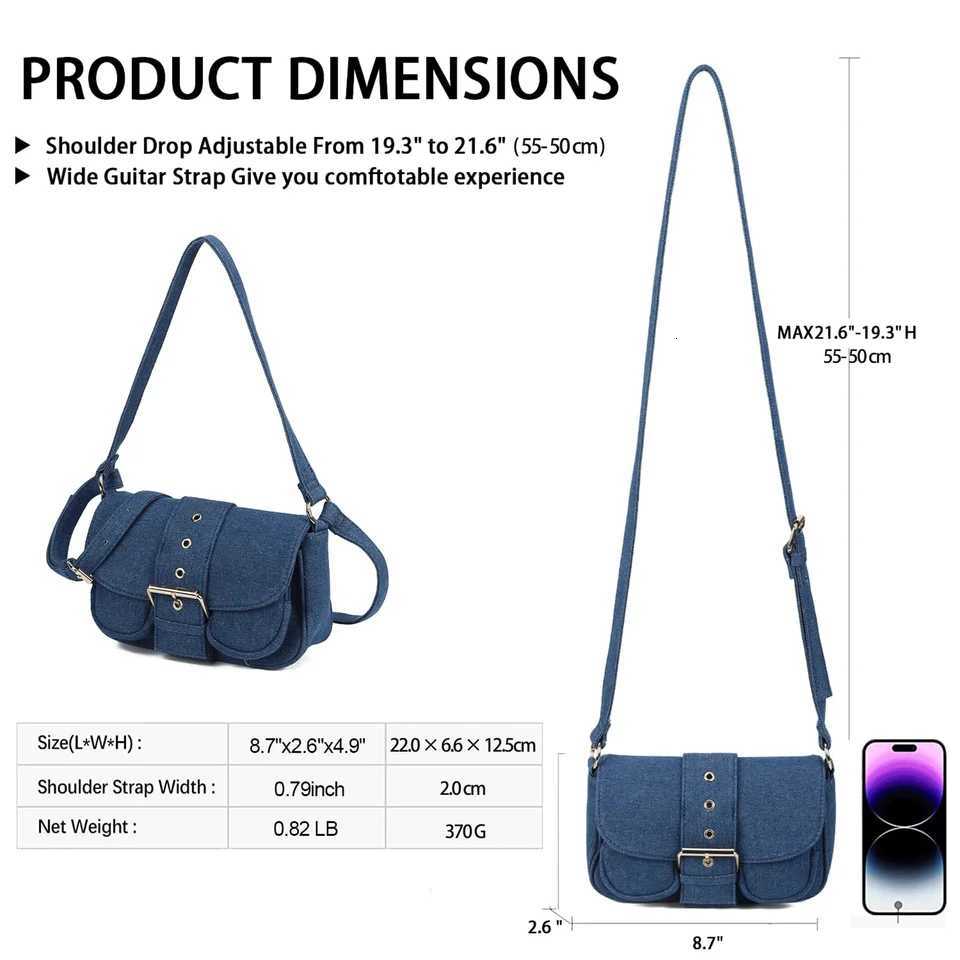 Blue Denim Buckle Crossbody Bag Adjustable Strap High Capacity Retro Shoulder PurseXJ250918