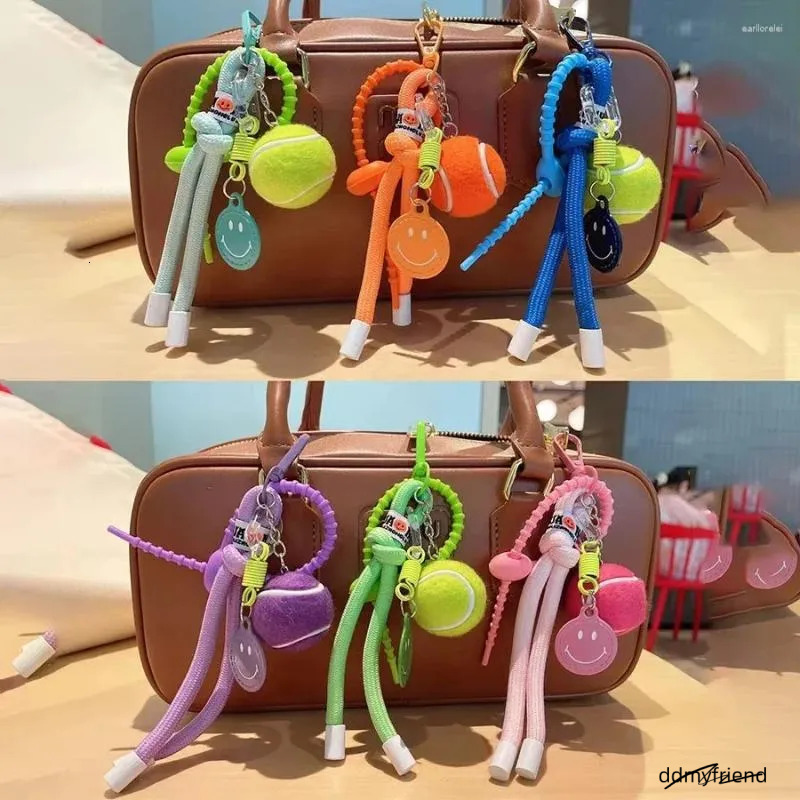 Keychains Decorative Colorful Smiling Tennis Car Keychain Creative Backpack Pendant Female Gift Nylon Rope Decoration ddmyfriend