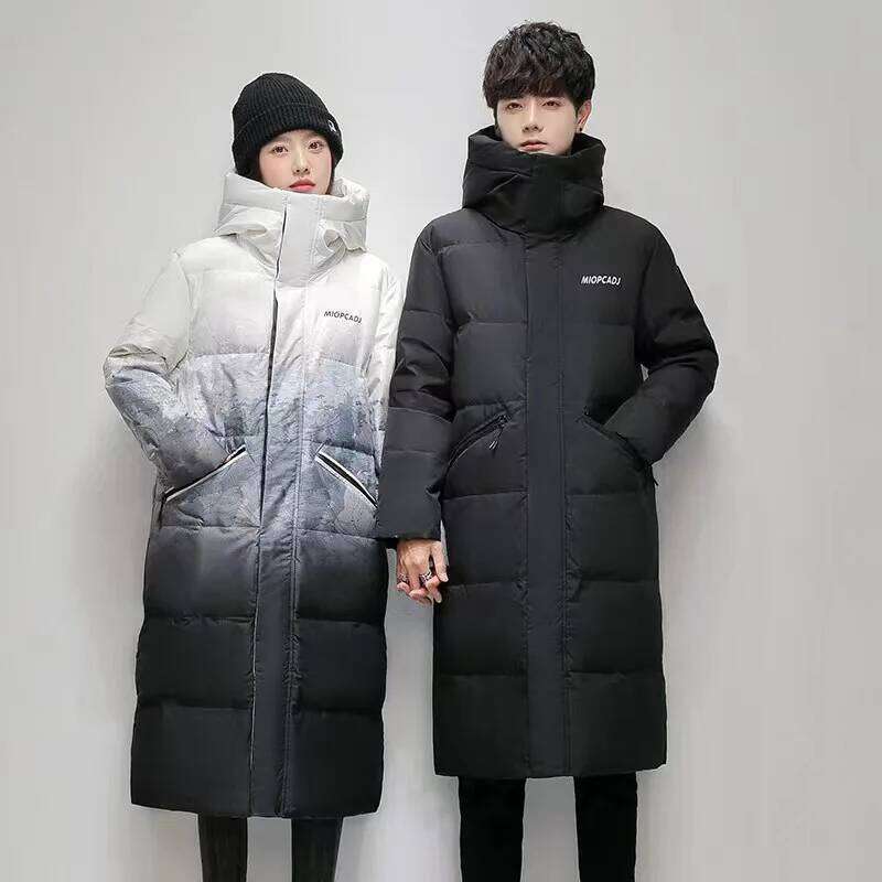 Fashionable Gradient Jacket Man and Woman Thickened Hooded White Duck Down Coat for Couples Winter Knee Length JK-969