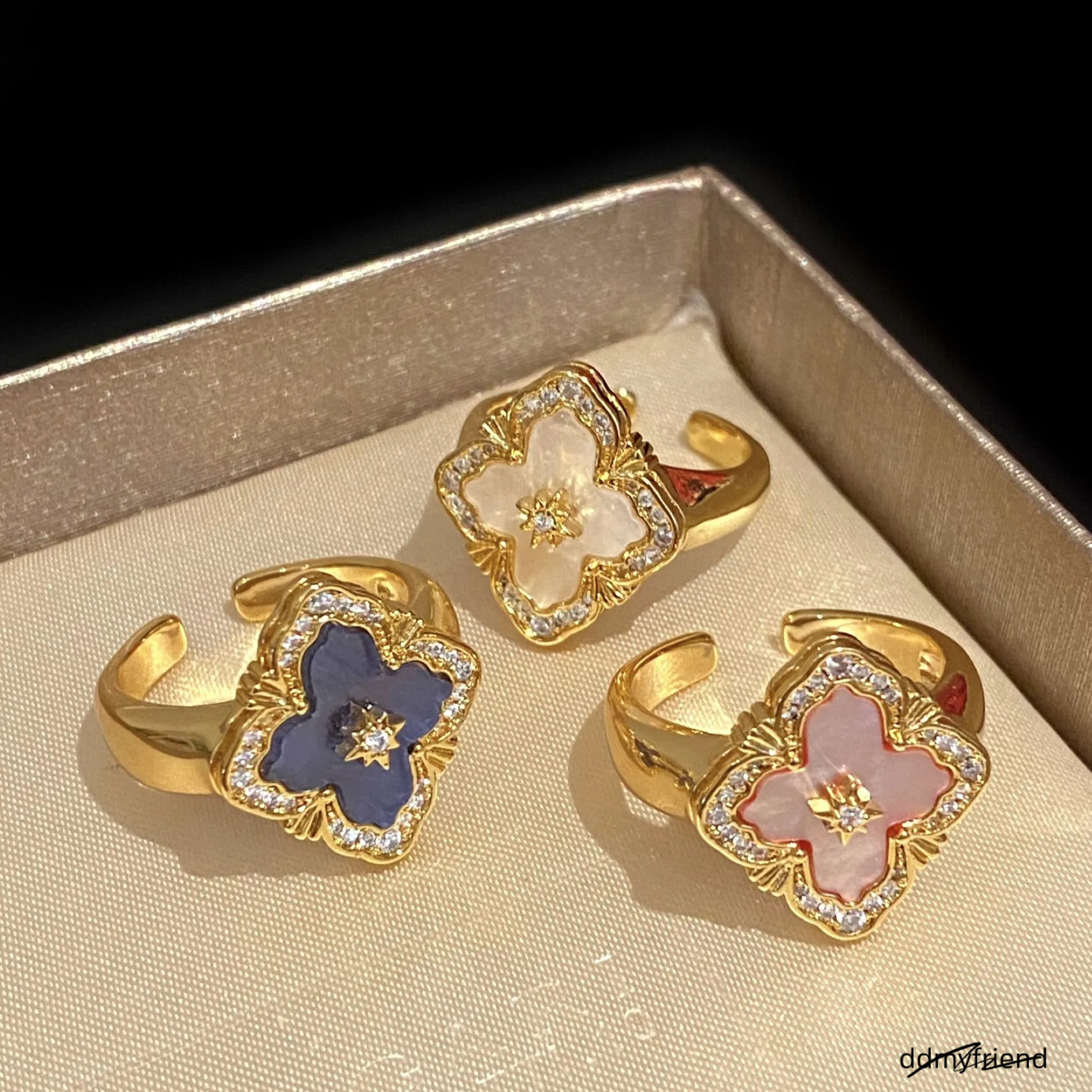 Gold Tone Ring With Mother Of Pearl Rhinestone Accents, Elegant Party And Gift For Her, High - Quality Stylish Jewelry ddmyfriend