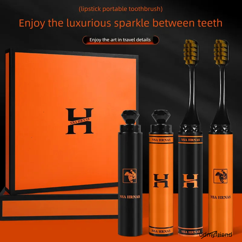 Lipstick Foldable Soft Bristle Toothbrush Business Travel Home Couple Set High-End Men And Women Gift Box ddmyfriend