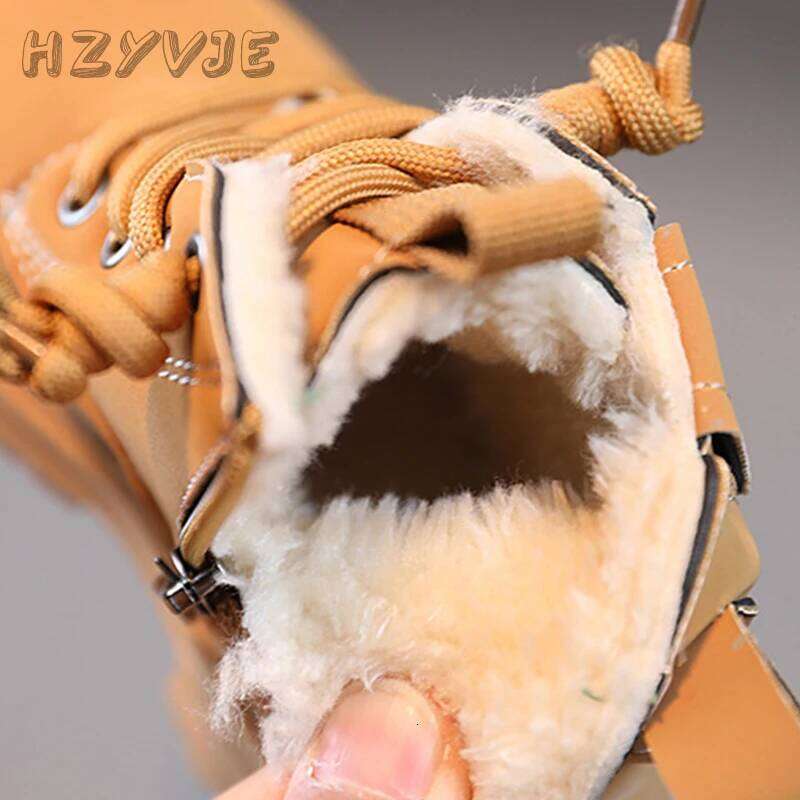 New Children's Fashion Winter Thickened Boys Girls' Anti Slip Warm Leather Boots Side Zipper Solid Color Kids Casual Shoes