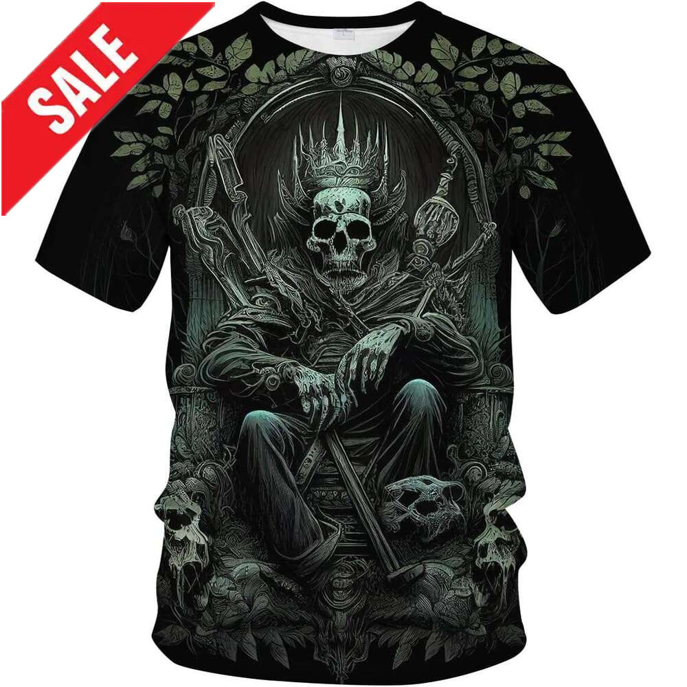 Halloween Mens T shirt Skull King Short Sleeve Printed Cool Funny Shirt shirts tshirt graphic tee Casual tops summer clothes Short sleeve 2025