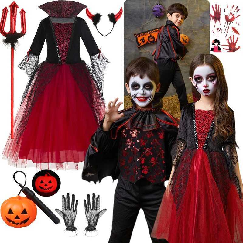 Girl Vampire Halloween Dress for Kid Ghost Bride Gothic Cosplay Vampire Costume Dress for Kids Carnival Outfit Black Red Clothes L250918