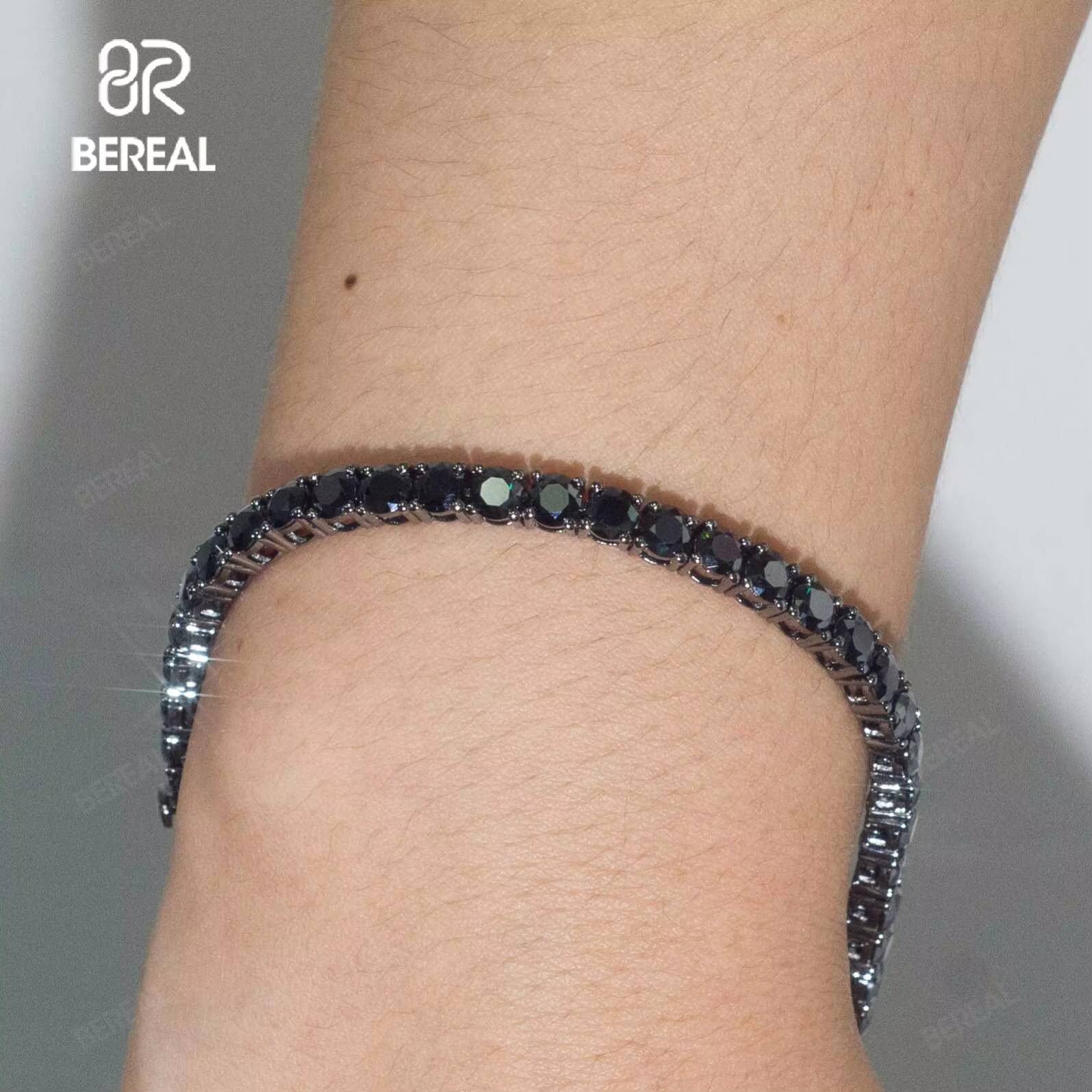 Custom 4MM Black Vvs Moissanite Tennis Bracelet Iced Out Round Brilliant Cut Diamond 925 Silver Tennis Chain for Men Women