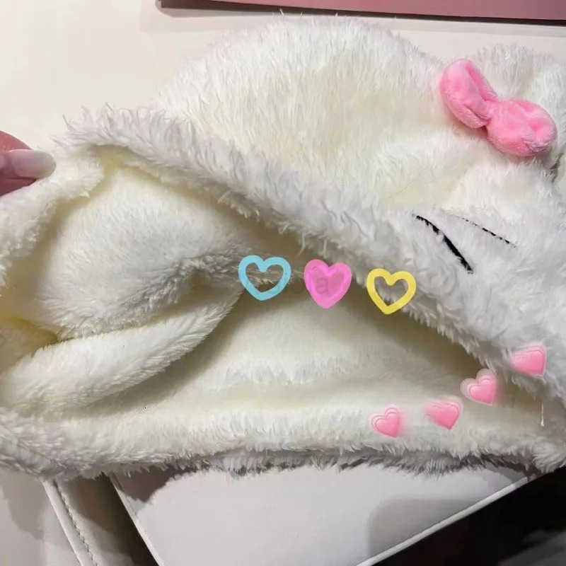 Sanrio Hello Kitty Bucket Hat Winter Lady Plush Thickened Warm Fisherman Hat Cartoon Outdoor Windproof Ear Protection Panama Cap L250919