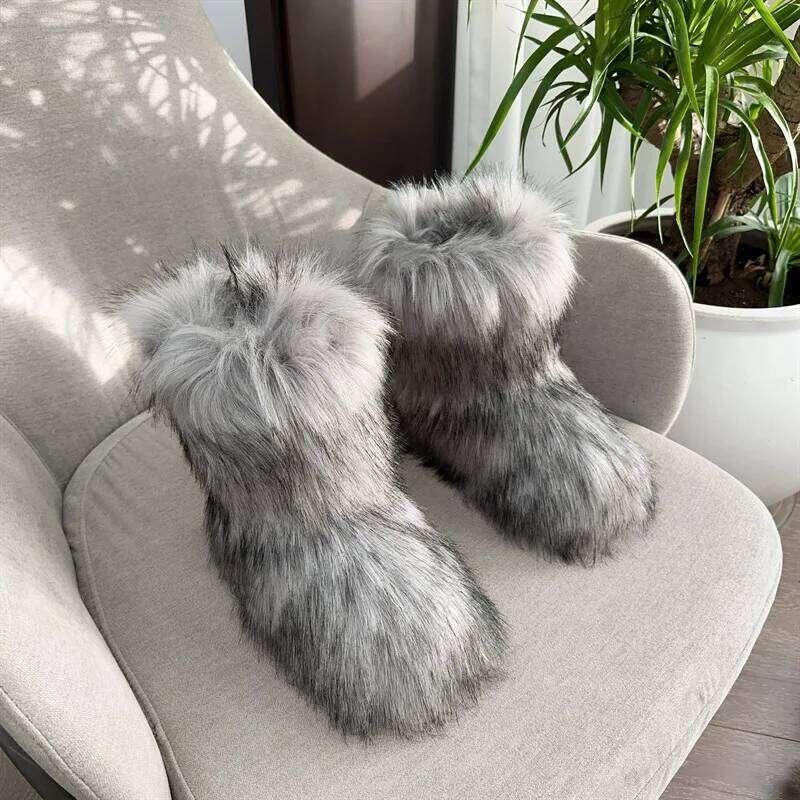 Women Winter Fluffy Furry Faux Fur Snow Woman Lace-up Platform Ankle Pink Ski Boots