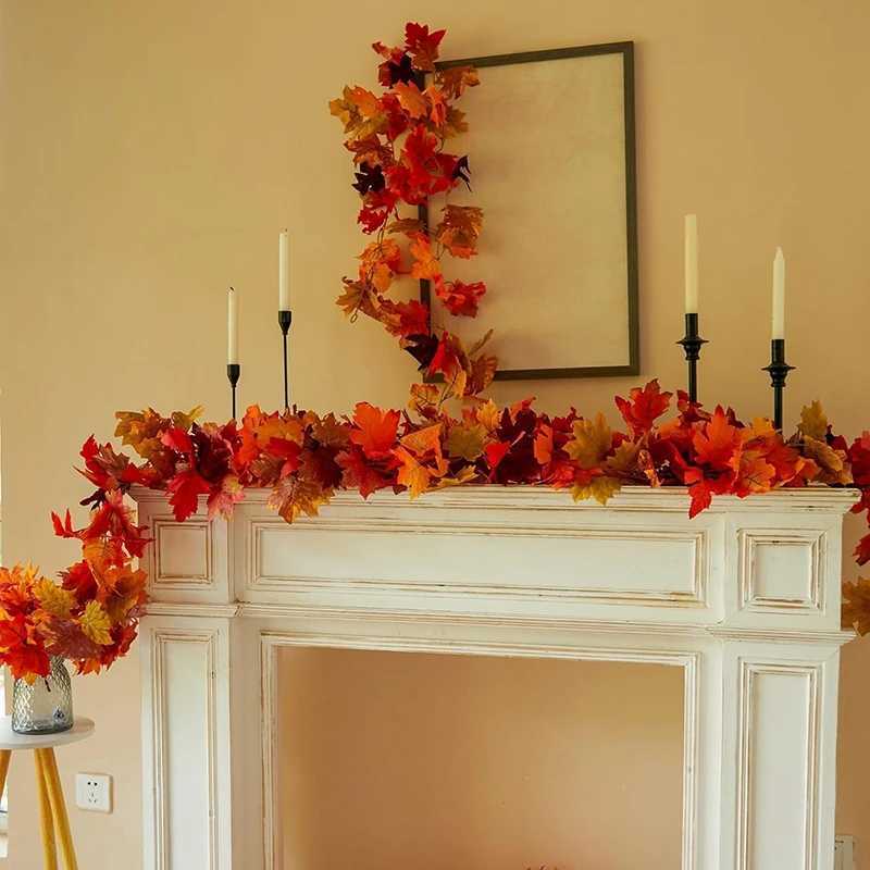 2M Artificial Maple Leaf Garland Thanksgiving Christmas Hanging Wall Decor Fake Fallen Leaves Autumn Decor Rattan Wedding Props C250919