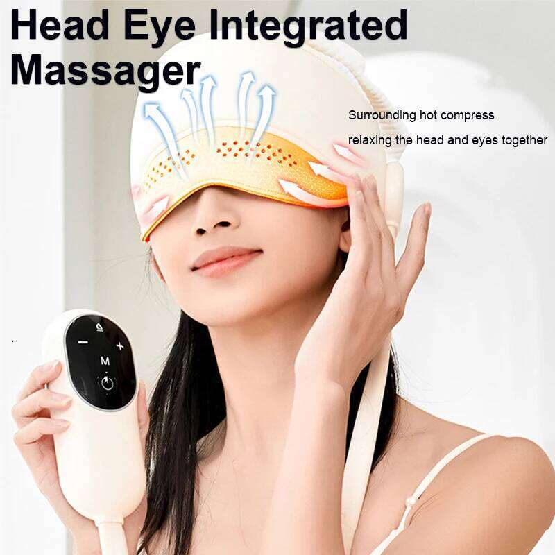Eye Integrated Electric Heating Hot Compress Head Massager Migraine Cap Relax Improve Sleep Stress Relief