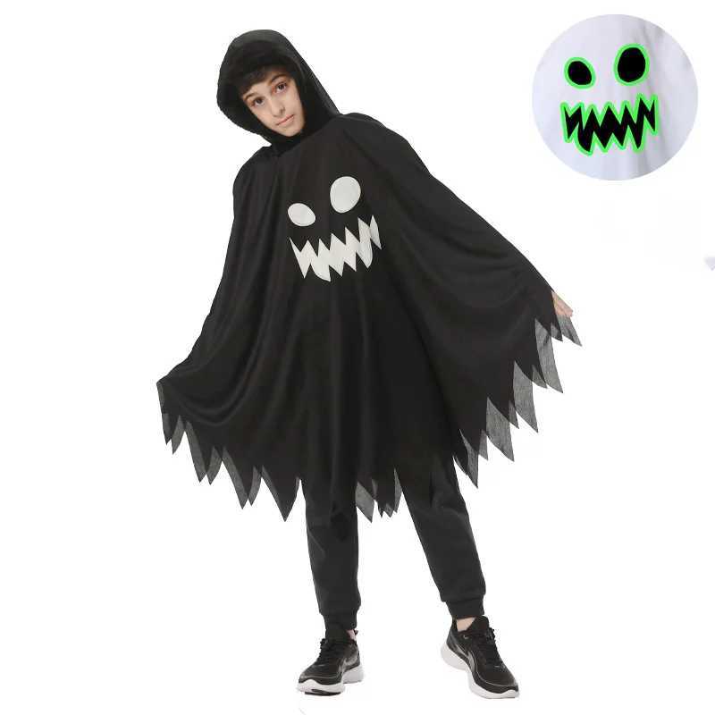 Halloween Kids Cosplay Costume White Black Luminous Ghost Luminous Face Cape Shawl Party DressUp Costume Boys Cape Girl Skirt L250918