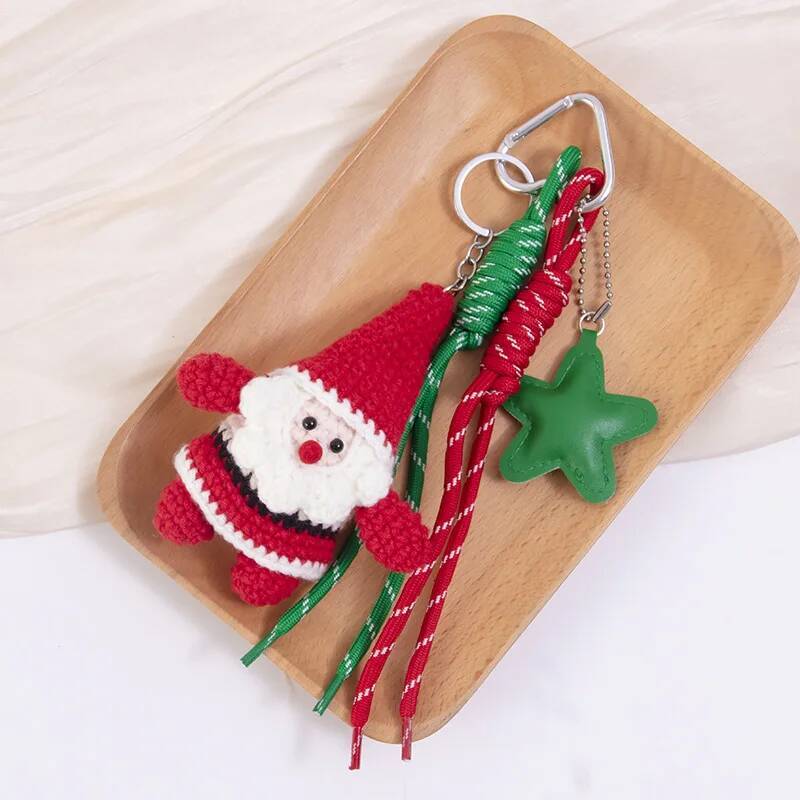For Christmas Cute Wool Santa Pendant Creative DIY Five-pointed Star Keychain Fashion Bag Parts Accessories
