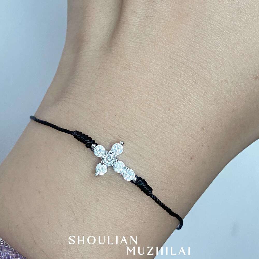 Light Ultra-Fine Rope Full Dia Cross for Women Simple Black Woven Bracelet Exquisite Niche Style Best Friend Gift