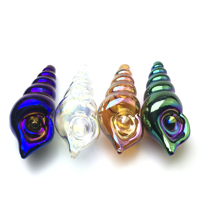 Goodsstore 4.5 Inch Conch Glass Smoking Pipe with Thick Threaded Glass Funny Hand Colorful Glass Pipes