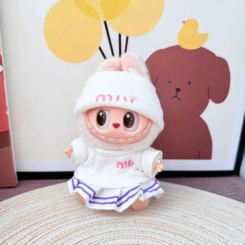 For 17cm Labubu Doll Outfit Wrinkled Skirt Flower Hairpin Set Fisherman Hat Labubu Clothes C250919