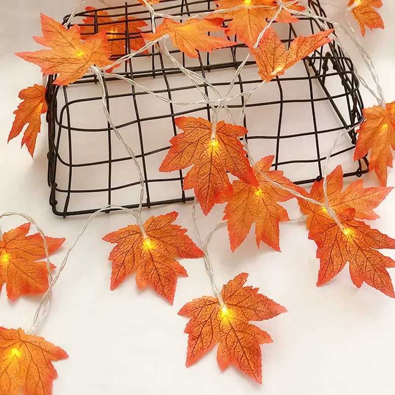 236M Christmas Decoration Artificial Maple Leaf Leaves LED Light String Lantern Garland Home Party DIY Deco Halloween New Yea C250919