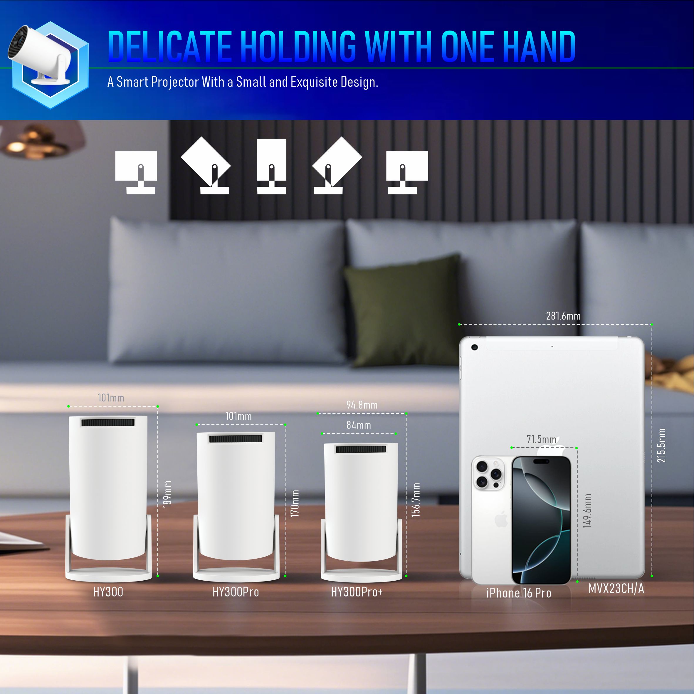 2025 Portable Projector BT 5.0 Android 11.0 With 2.4/5G 200 ANSI WiFi6 1280*720P 8GB Round Design Movie Projector 40"- 130" Screen, 180° Fli