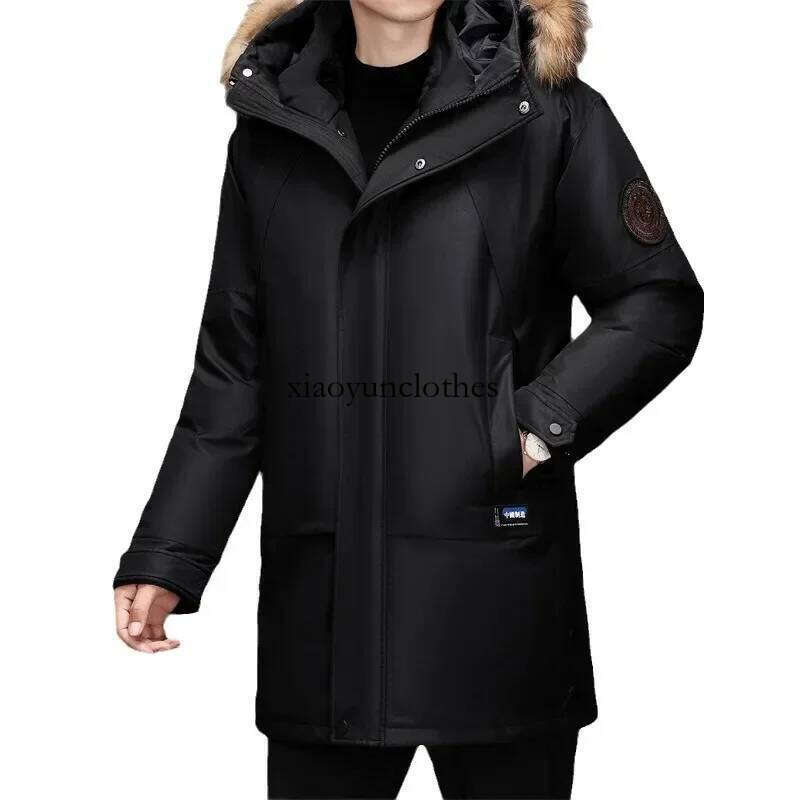 Fashionable Fur Hooded Thickened Coat for Men Medium Length White Duck Down Men's Winter Warm Puffer Jacket Jk-999