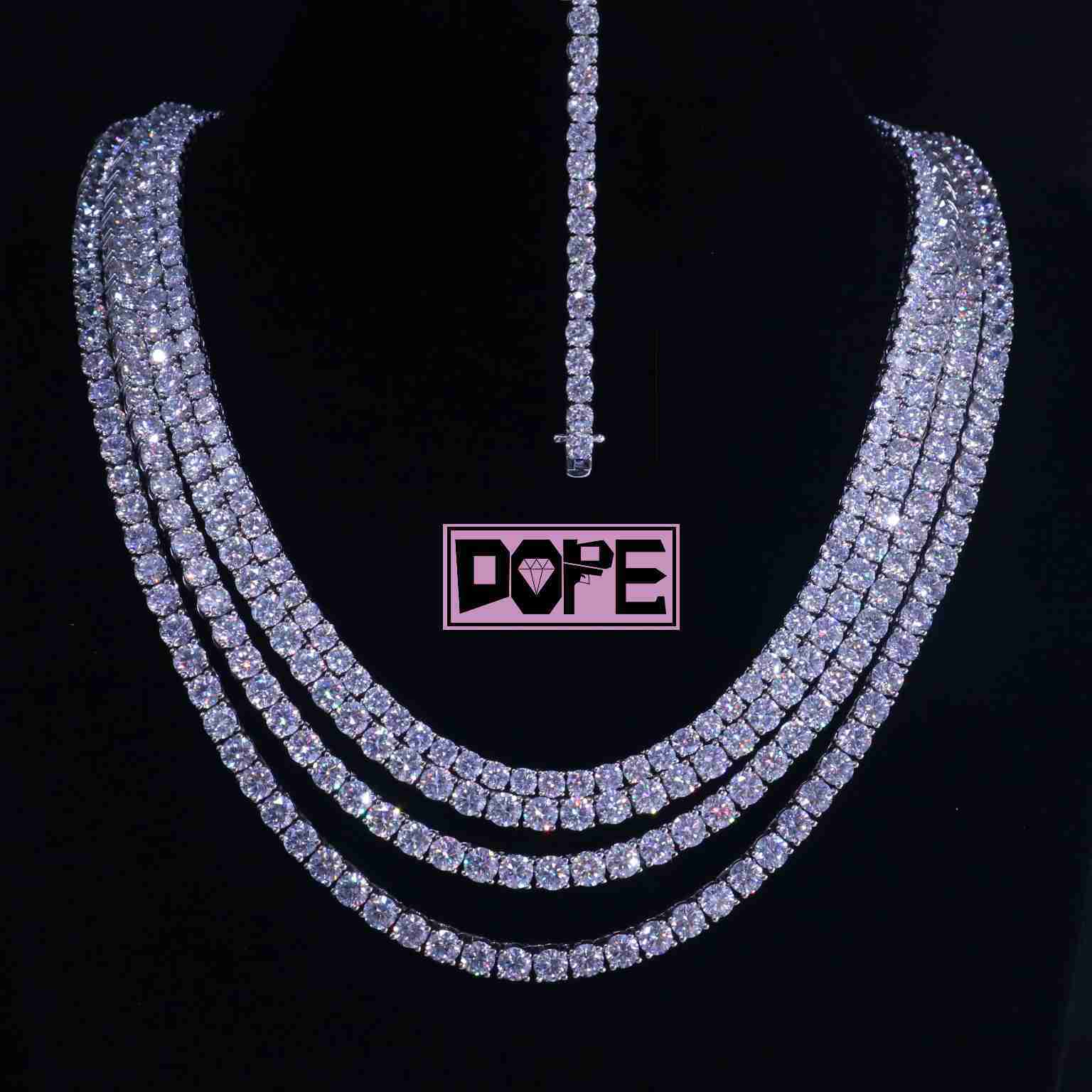 Size3mm 4mm 5mm Moissanite Tennis Necklace 925 Sterling Silver VVS Moissanite Tennis Chain