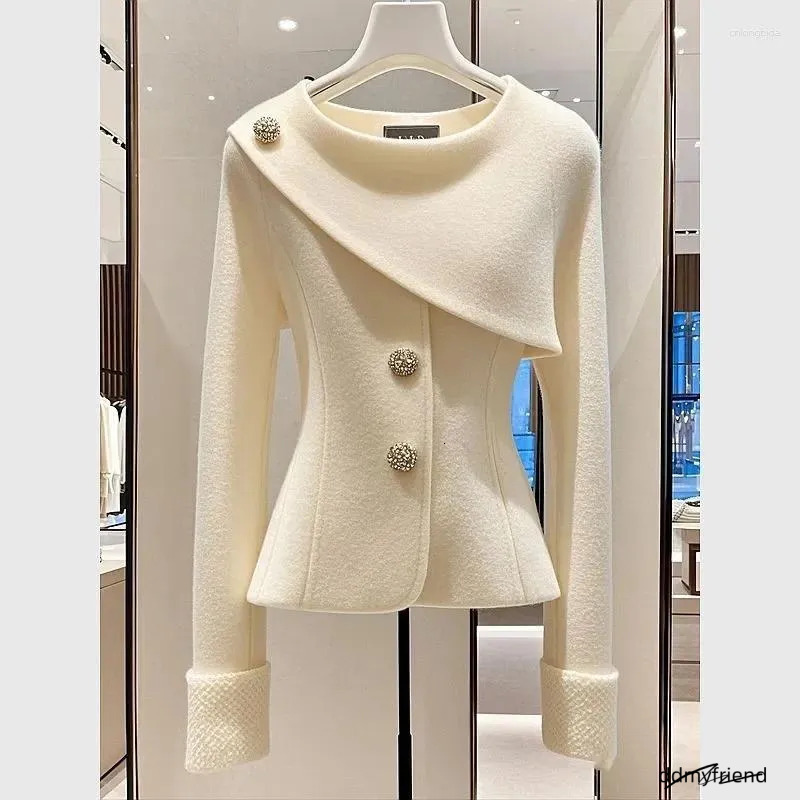 Women's Jackets High End Elegant Jacket Coat Women Autumn Winter O-Neck Long Sleeve Fashion Asymmetric Design Office Lady Outwear Tops ddmyfriend