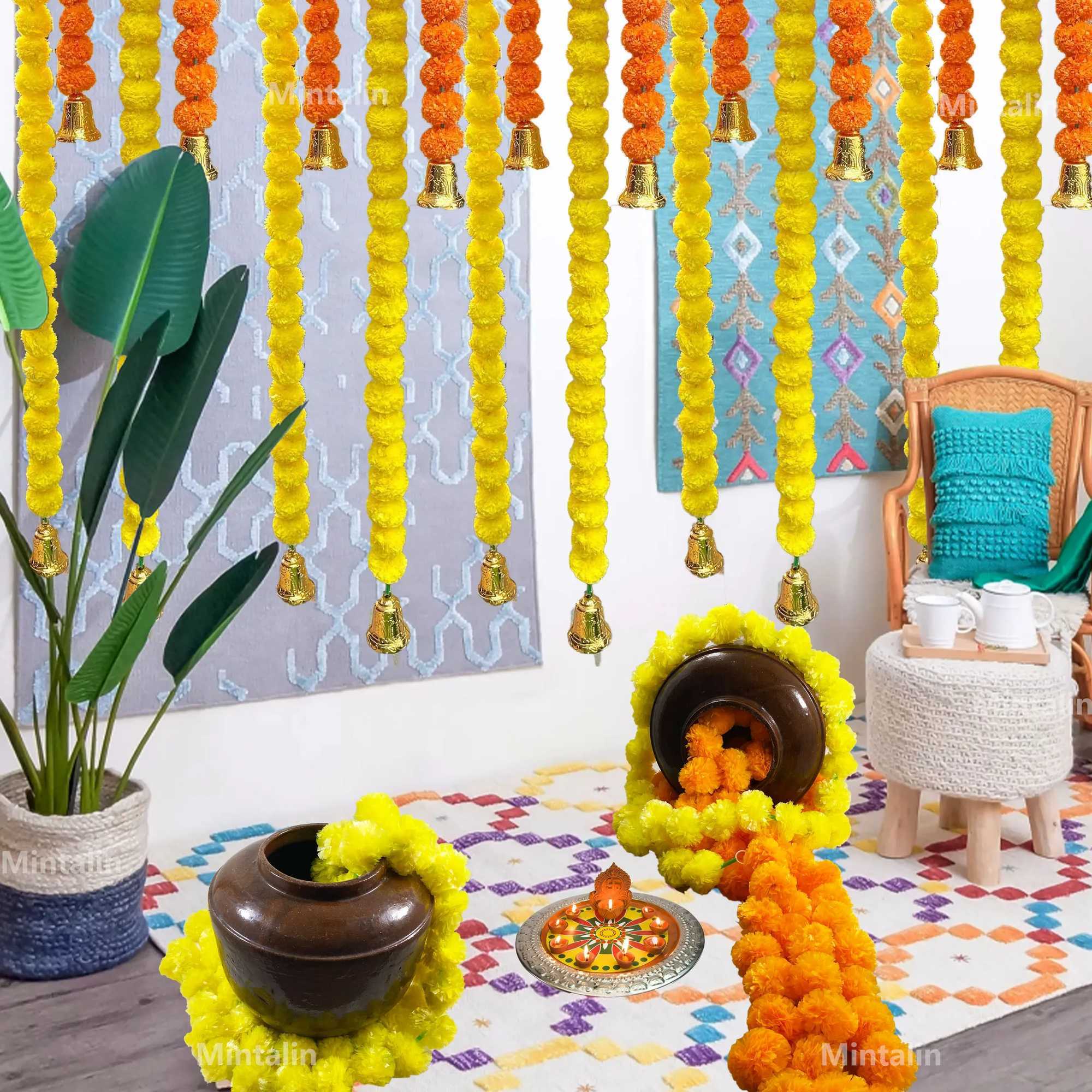 2 Pcs Marigold Flower Garland with Flowers for Diwali Mexican Dia de los Muertos DIY Wreath Day of The Dead Decor Party C250919