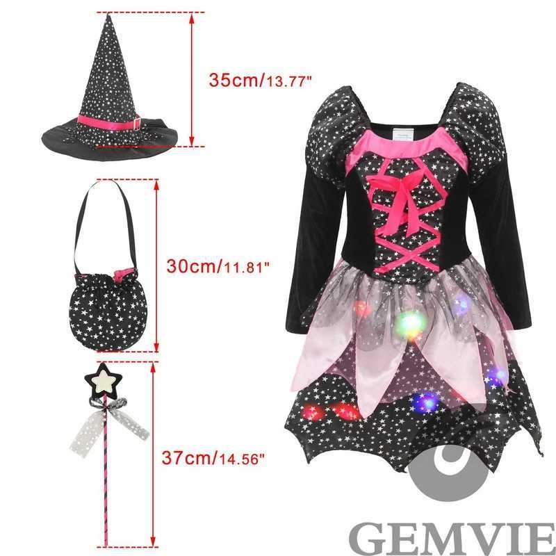 Children Girls LED Light Witch Cosplay Costume Kids Halloween Masquerade Carnival Party DressNot Include Battery L250918