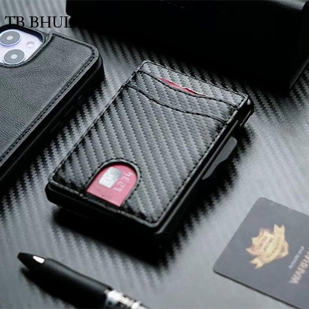 TB BHULAMTE Free Shipping Luxury Hot-selling Automatic RFID Designer Card Holder Metal Wallet Men's High-end Foldable Leather Carbon Fiber Card C