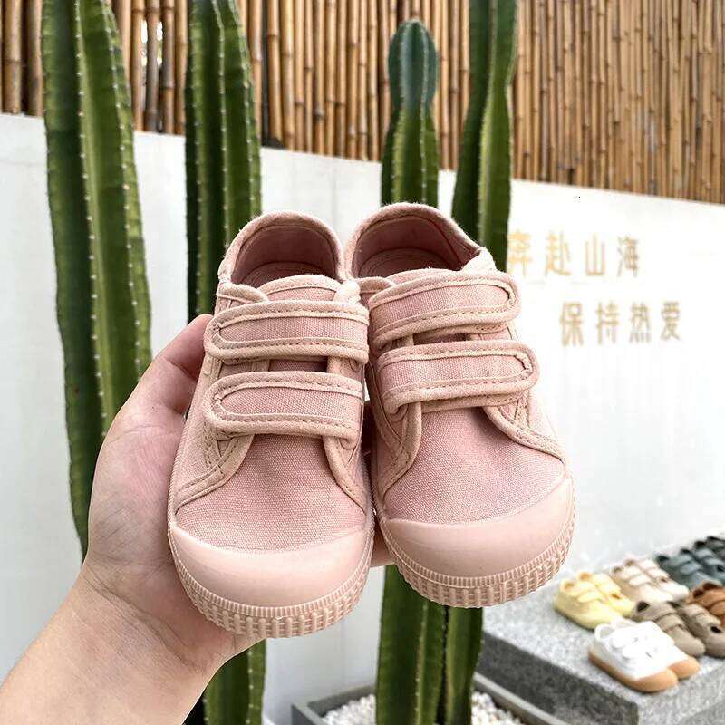 Toddler Kids Retro Canvas Children Soft Bottom Solid Color Board Lightweight Breathable Hook and Loop Casual Shoes