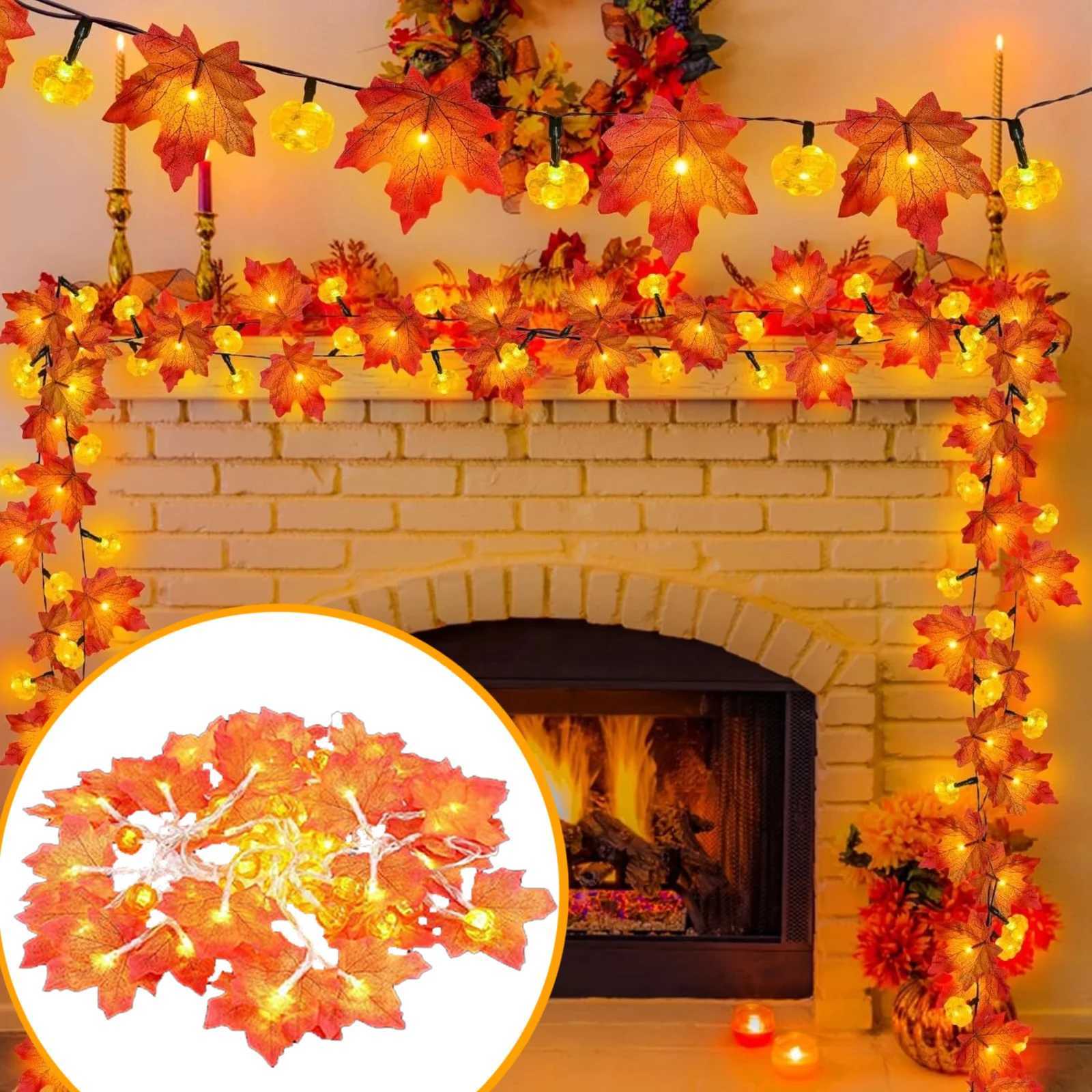 20ft 40 LED Maple Leaf Light String Halloween Thanksgiving Garden Party Decoration Lights Hold On And Flashing Halloween Gift C250919