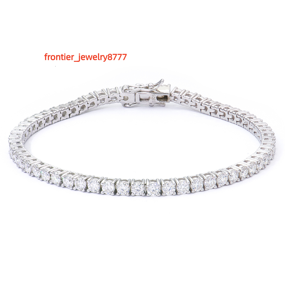 High Polished Fine Jewelry 3mm Gra 925 Silver White Gold Plated Moissanite Diamond Bracelets 6657758inch for Women for Men