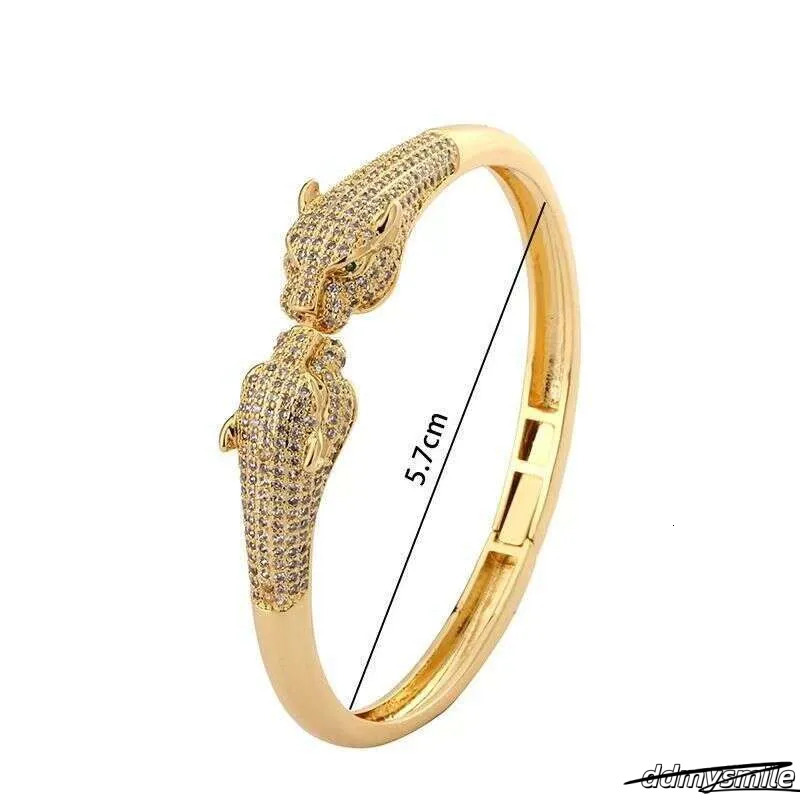 Leopard Print Open Cuff Bracelet - Gold Plated Hip Hop Bangle With Zircon Stones | Animal Jewelry For Women & Men ddmysmile