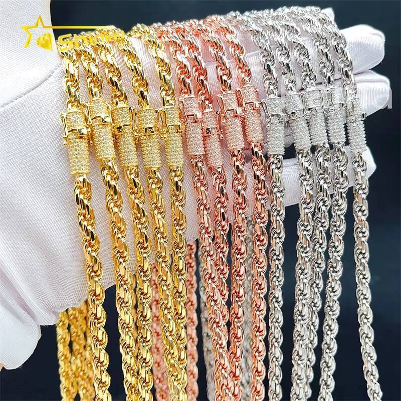 Wholesale Price Gold 6mm Solid 925 Sterling Silver Vvs Moissanite Chains Men Rope Chain