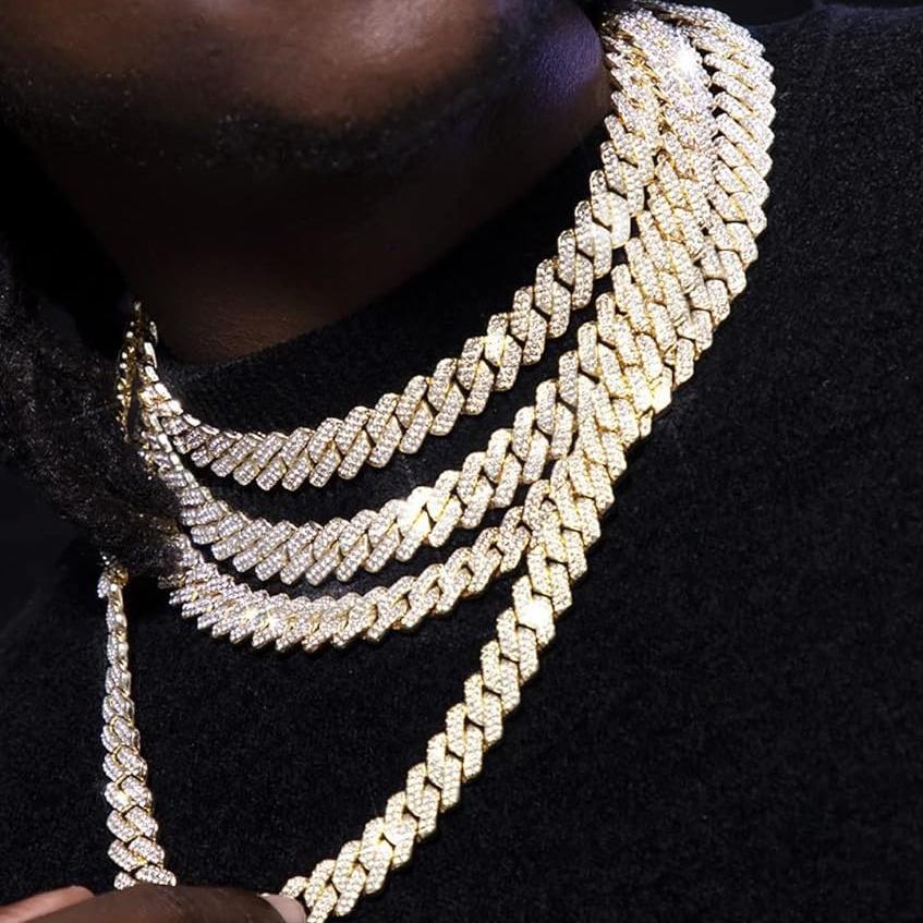 Iced Out Vvs 14mm Cuban Link Chain Pass Diamond Tester 925 Sterling Silver Gold Plated Moissanite Cuban Chain