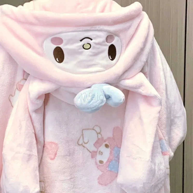 Sanrio New Autumn and Winter Fuzzy Nightgown Womens 2 Pcs Melody Pajama Set Student Cute Sweet Long Thick Plush Bathrobe Sleepwear Set L250919