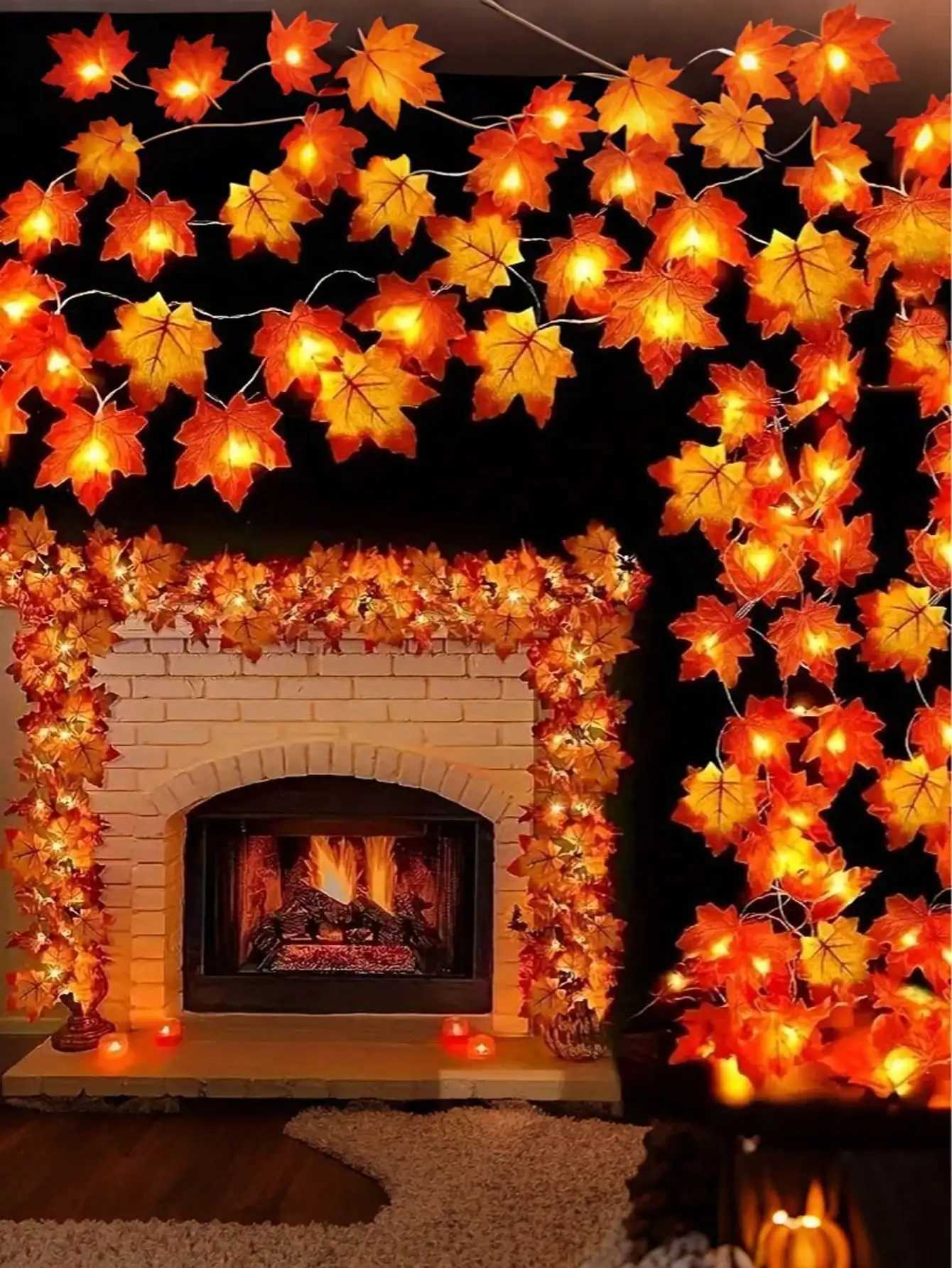 Autumn Maple Garland LED Fairy Lights Artificial Fall Foliage Garland Warm Autumn Decoration Halloween Thanksgiving Fall Decor C250919