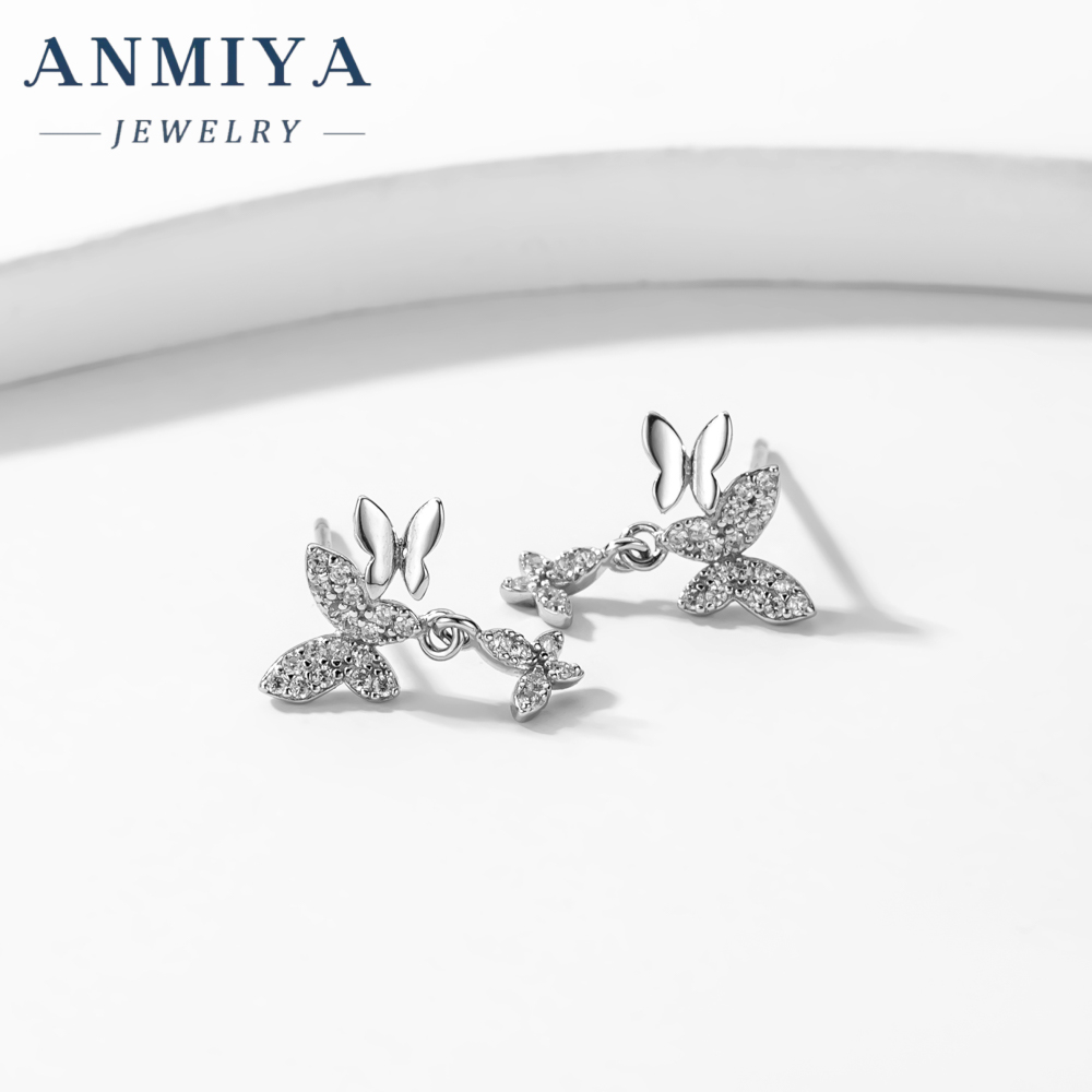 Minimalist Simple Zircon butterfly Hypoallergenic 925 Sterling Silver Stud Earrings