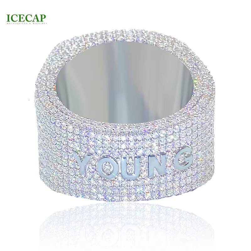 High Quality Luxury Costom Letter Rings Iced Out Moissanite Diamond Rings 925 Silver Hip Hop Jewelry Rings for Men Women