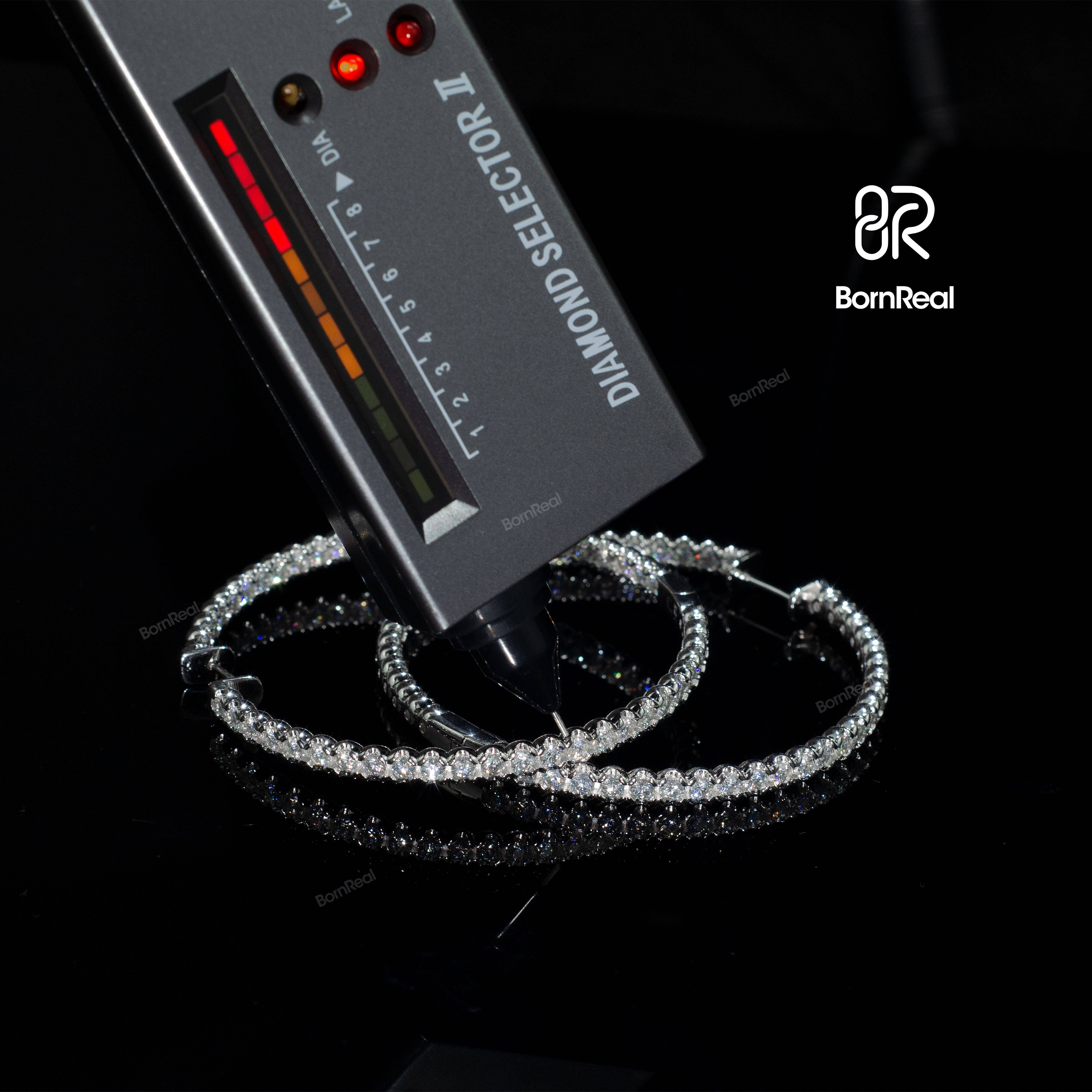 Custom 18K Gold Big Vvs Moissanite Tennis Hoop Earrings Iced Out Round Brilliant Cut Diamond 925 Silver Earring Fine Jewelry