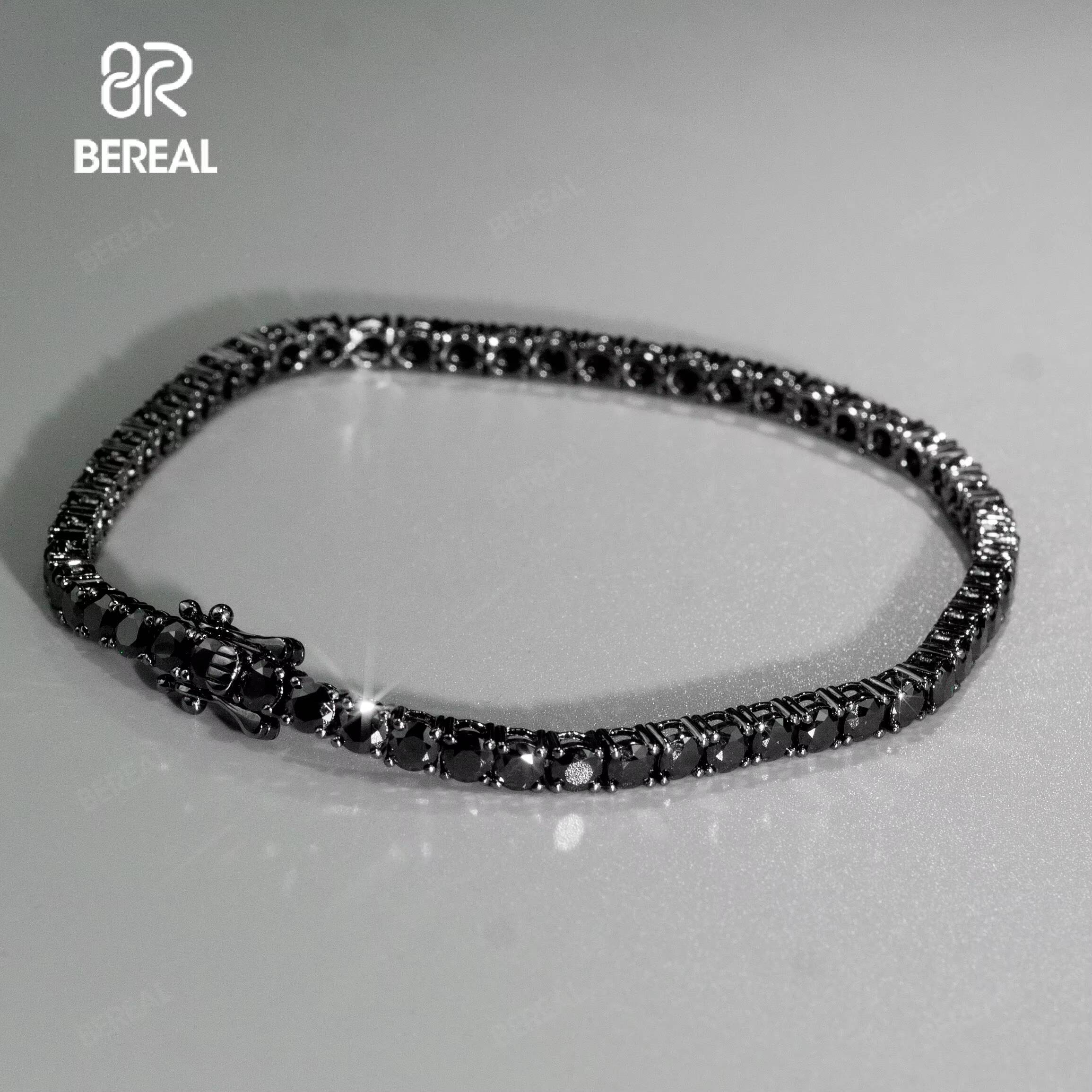 Custom 4MM Black Vvs Moissanite Tennis Bracelet Iced Out Round Brilliant Cut Diamond 925 Silver Tennis Chain for Men Women