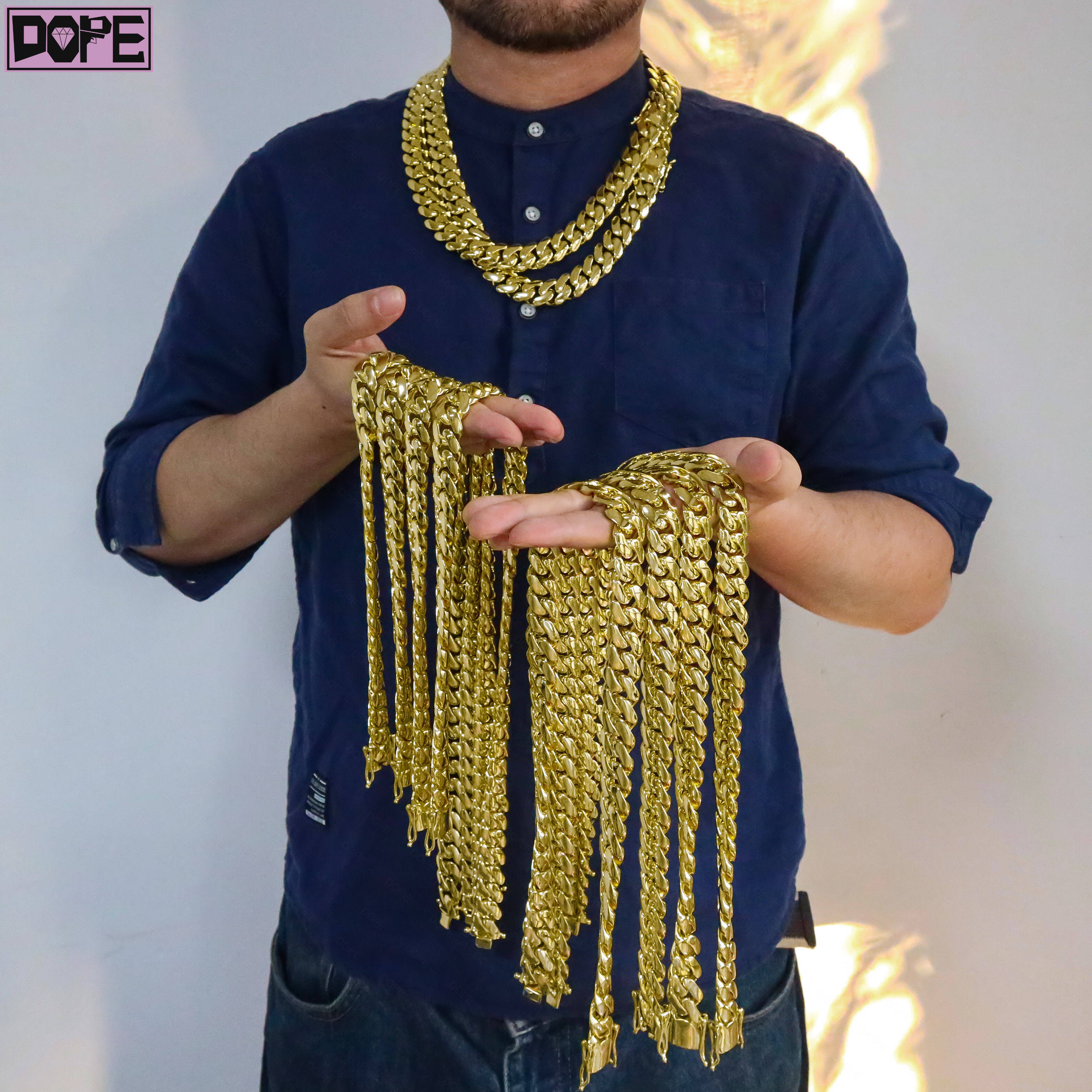 High Quality Iced Out 18K Gold Plated 14mm Hiphop Miami Cuban Necklace 925 Sterling Silver Charming Cuban Chain