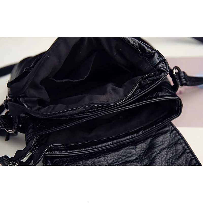 Soft Washing PU Leather Shoulder Bags for Women Black Color Rivet Handbag Crossbody Purse Female Flap Messenger Bags Pack Z250915