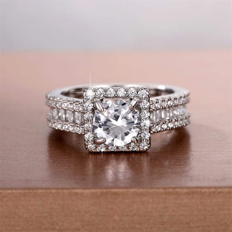 Solitaire Ring Women's Round Zircon Ring Vintage Square Crystal Rings Designer Diamond Rings Fashion Wedding Jewelry